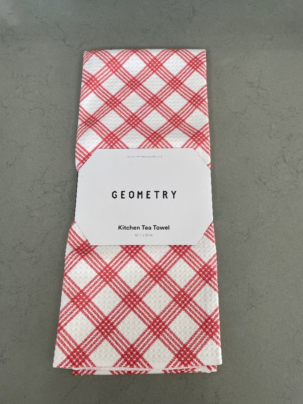 Geometry Kitchen Tea Towel- Crimson Wrap Print, Made from Recycled Material